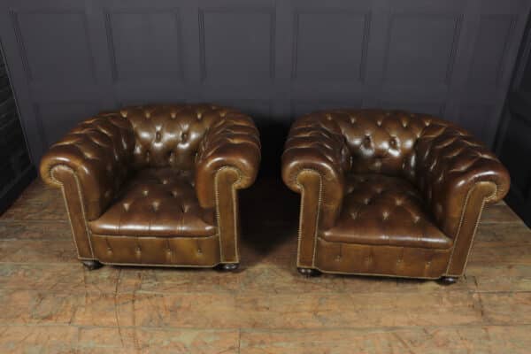Pair of Brown Leather Chesterfield Club Chairs Antique Chairs 5
