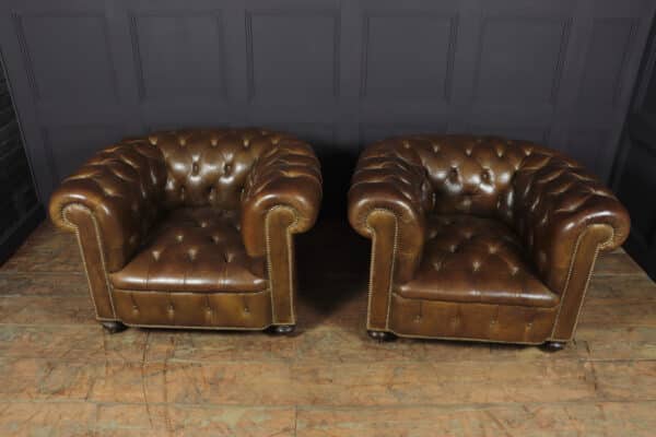 Pair of Brown Leather Chesterfield Club Chairs - Image 3