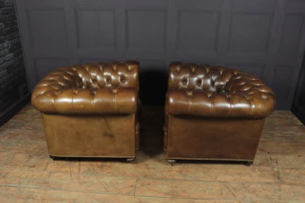Pair of Brown Leather Chesterfield Club Chairs Antique Chairs 13