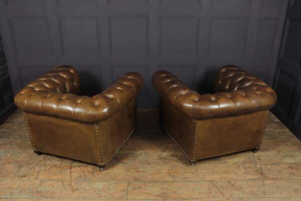 Pair of Brown Leather Chesterfield Club Chairs Antique Chairs 12
