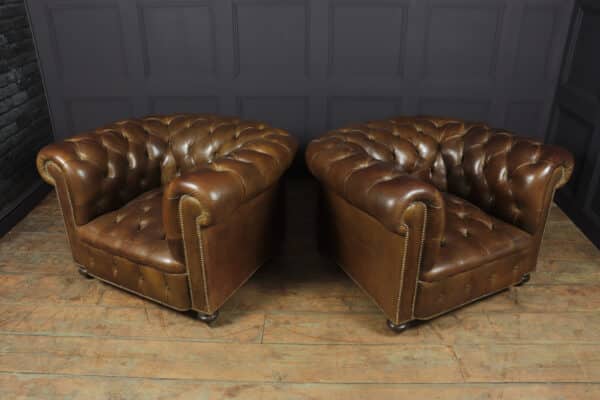 Pair of Brown Leather Chesterfield Club Chairs Antique Chairs 11