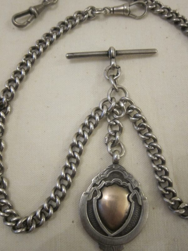 c.1925 Birmingham Silver Double Pocket Watch Albert/48.6grms - Image 7