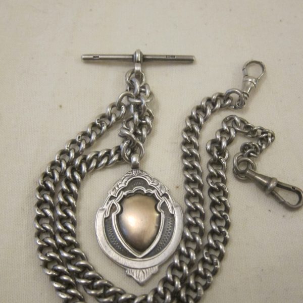 c.1925 Birmingham Silver Double Pocket Watch Albert/48.6grms