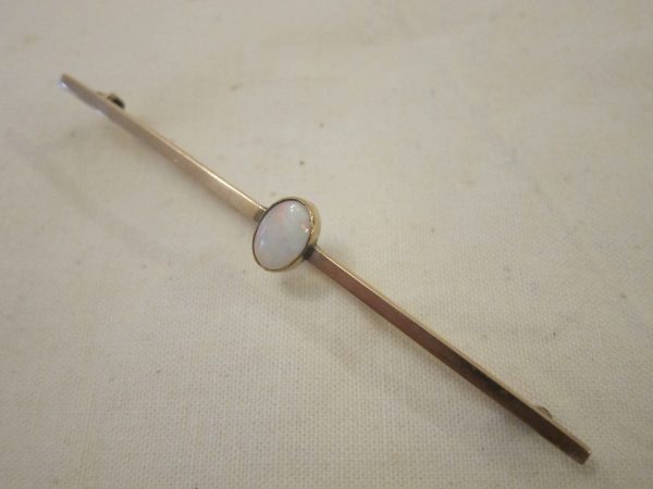 Antique French 18ct Gold & Opal Long Bar Brooch 4.2grms - Image 2