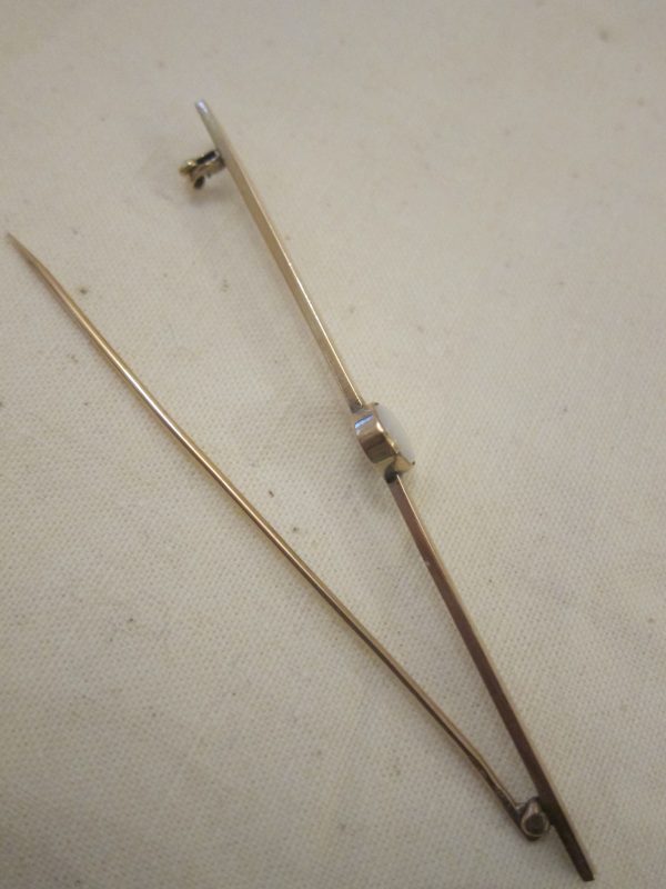 Antique French 18ct Gold & Opal Long Bar Brooch 4.2grms - Image 4