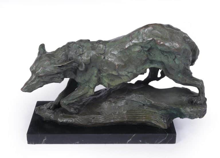 Mid Century Bronze Studio Sculpture of Wolf