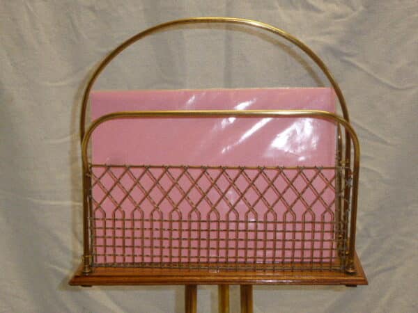 Victorian brass and oak revolving magazine rack - Image 6