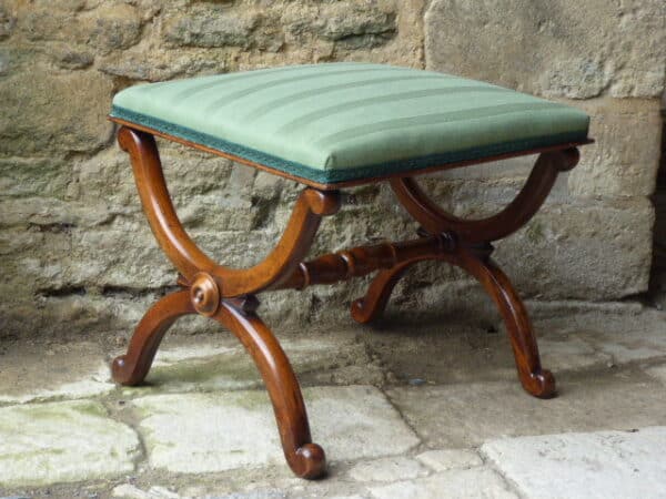 Walnut X-frame stool cirac 1840 - Image 4