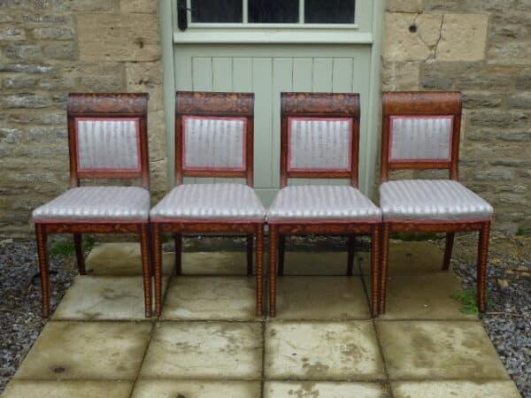 Set of 4 Dutch marquetry dining chairs circa 1820