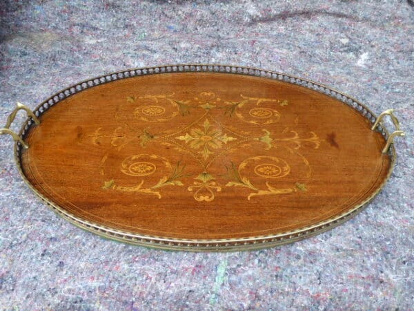 Marquetry serving tray circa 1900 marquetry Antique Trays 3