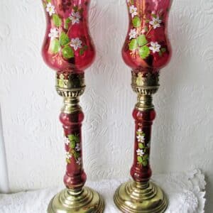 Pair Cherry Red Candle Lamps