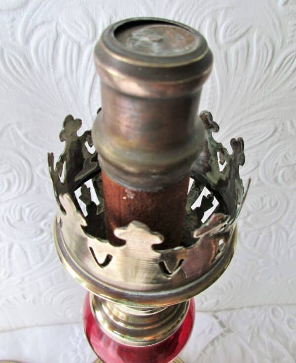 Pair of Antique English Victorian Brass and Glass Candle-lamps Antique Antique Lighting 9