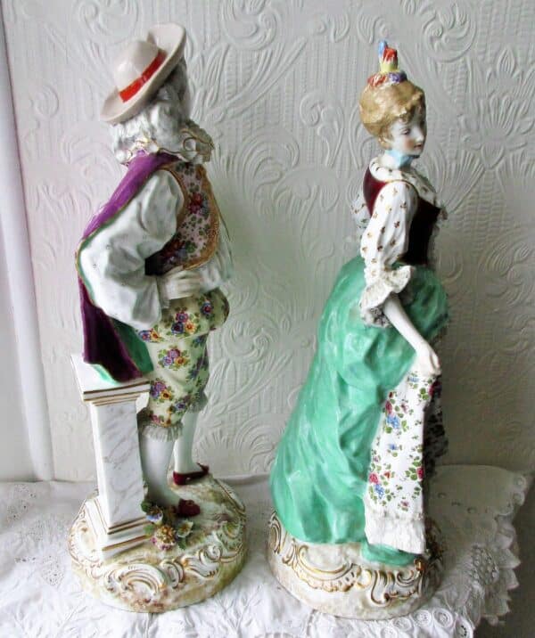 Pair of Antique “Dresden” Porcelain Figurines ~ “A Gallant and his Lady” Antique Antique Ceramics 6