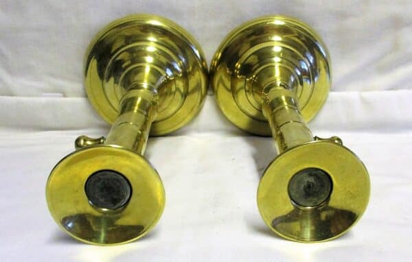 Pair of Antique English Georgian “Slide Ejector” Brass Candlesticks Antique Antique Metals 7