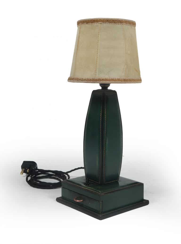 Stitched Leather Table Lamp by Jacques Adnet France 1950