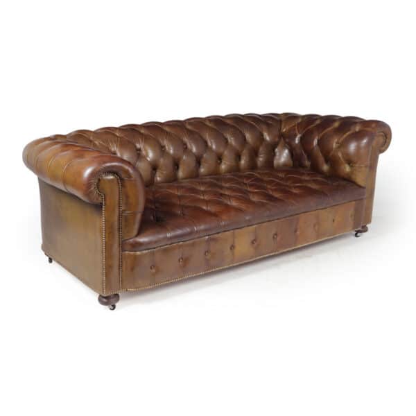 English Leather Chesterfield with Buttoned Seat Antique Sofas 20