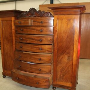 1900s Large Mahogany Bow Front Wardrobe with Drawers Antique Antique Wardrobes