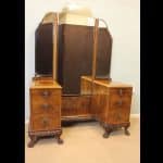 Superb Antique Burr Walnut Triple Mirror Dressing Table.