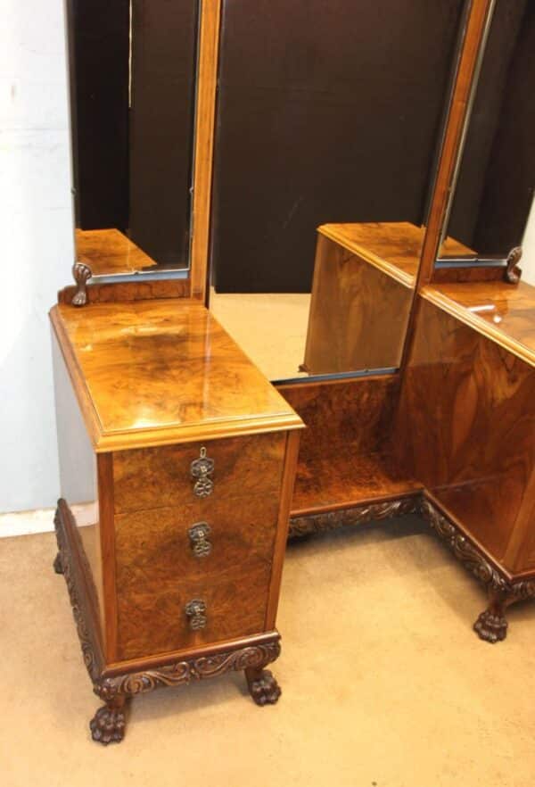 Superb Antique Burr Walnut Triple Mirror Dressing Table. - Image 9