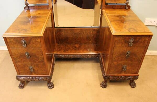 Superb Antique Burr Walnut Triple Mirror Dressing Table. - Image 2