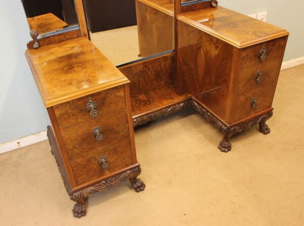 Superb Antique Burr Walnut Triple Mirror Dressing Table. - Image 3