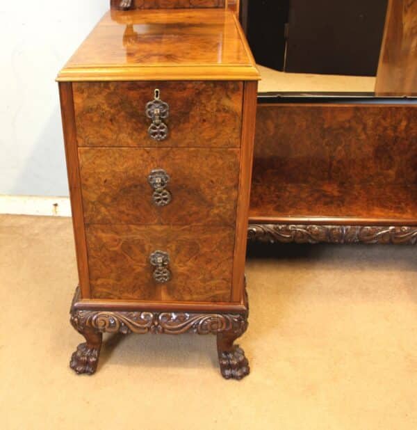 Superb Antique Burr Walnut Triple Mirror Dressing Table. - Image 6