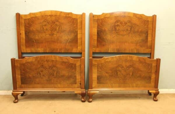 Pair Antique Figured Walnut Single Beds - Image 2