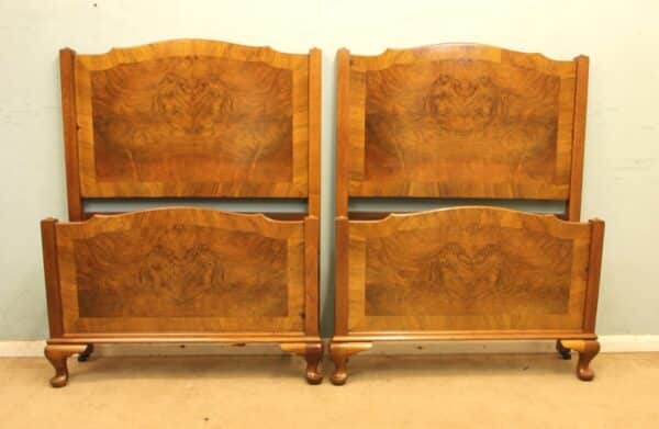 Pair Antique Figured Walnut Single Beds Antique Antique Beds 4