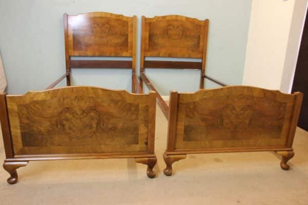 Pair Antique Figured Walnut Single Beds - Image 11