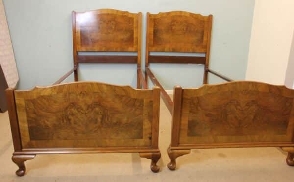Pair Antique Figured Walnut Single Beds - Image 3