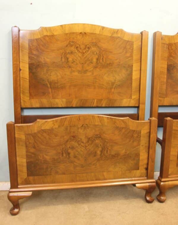 Pair Antique Figured Walnut Single Beds - Image 4
