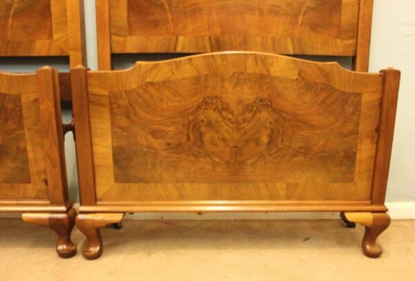 Pair Antique Figured Walnut Single Beds - Image 5