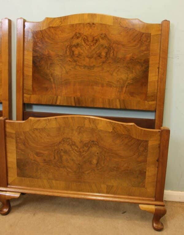Pair Antique Figured Walnut Single Beds - Image 6
