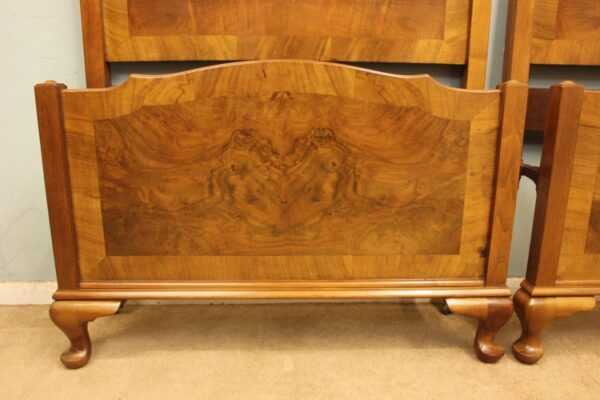Pair Antique Figured Walnut Single Beds - Image 7