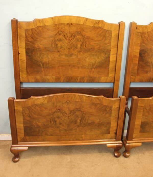 Pair Antique Figured Walnut Single Beds - Image 8