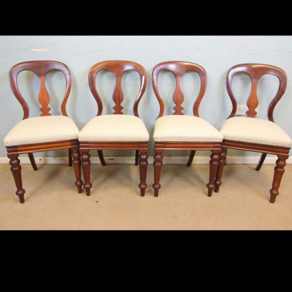 Antique Four Victorian Mahogany Balloon Back Dining Chairs