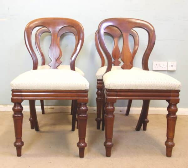 Antique Four Victorian Mahogany Balloon Back Dining Chairs - Image 2