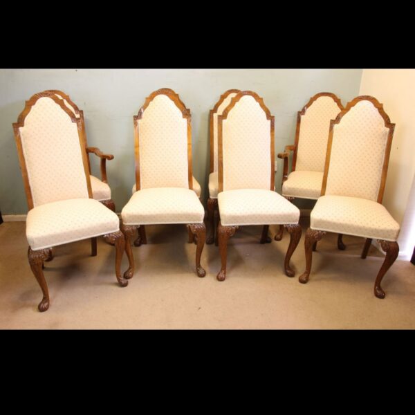 Antique Set of Eight Queen Anne Style Walnut Dining Chairs