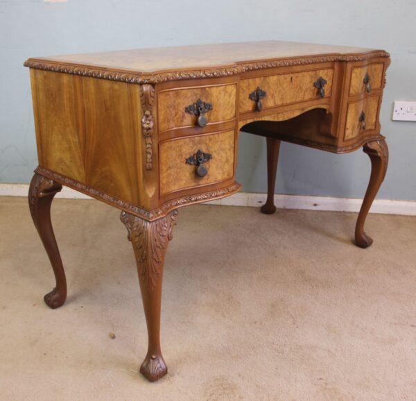 Antique Serpentine Shaped Burr Walnut Side Table - Image 5