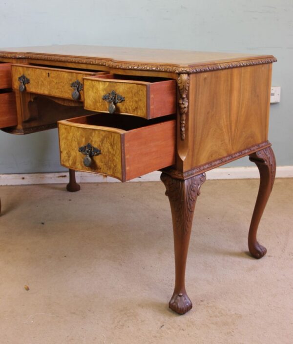 Antique Serpentine Shaped Burr Walnut Side Table - Image 8