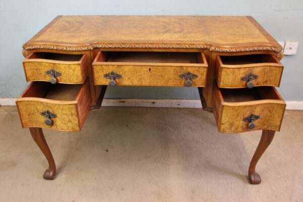 Antique Serpentine Shaped Burr Walnut Side Table - Image 9