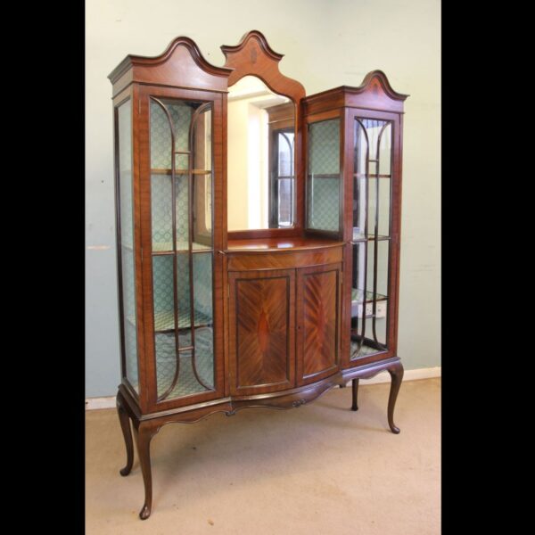 Antique Quality Shaped Mahogany Mirror Back Display Cabinet