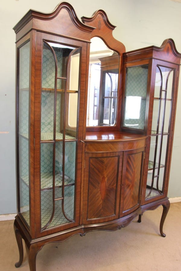 Antique Quality Shaped Mahogany Mirror Back Display Cabinet Antique Antique Cabinets 4
