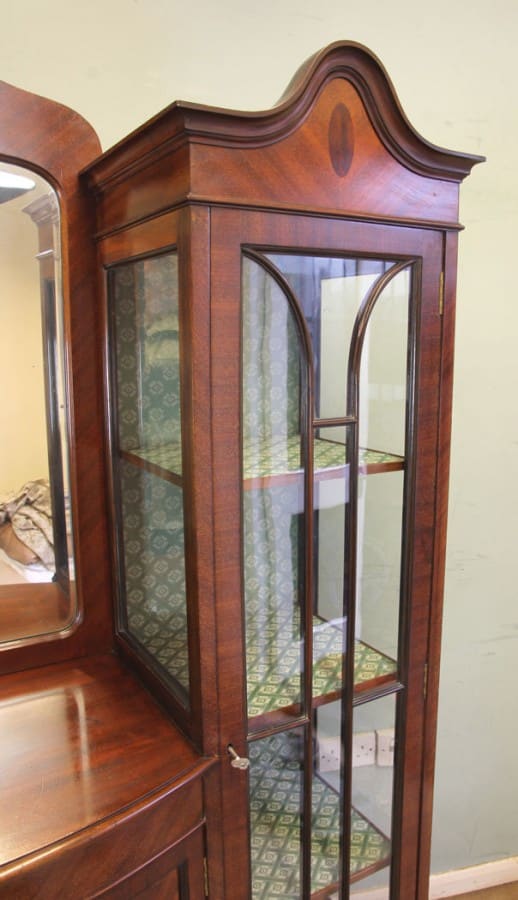 Antique Quality Shaped Mahogany Mirror Back Display Cabinet Antique Antique Cabinets 5