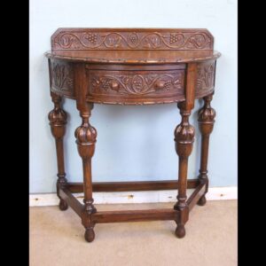 Antique Jacobean Style Carved Oak Demi Lune Side Table