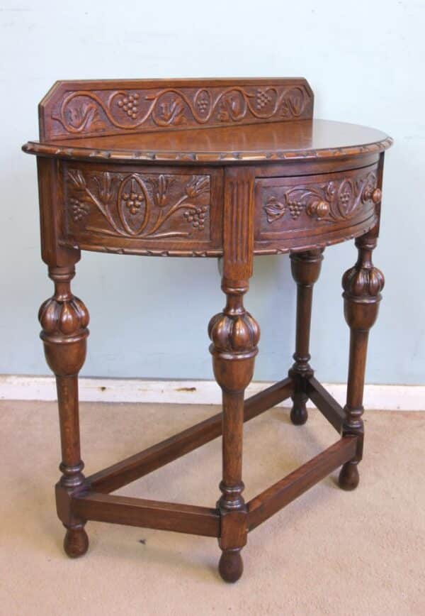Antique Jacobean Style Carved Oak Demi Lune Side Table Antique Antique Tables 4