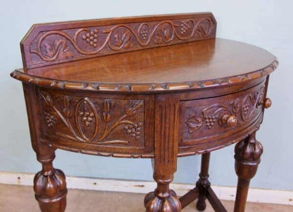 Antique Jacobean Style Carved Oak Demi Lune Side Table Antique Antique Tables 6