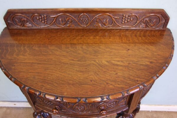 Antique Jacobean Style Carved Oak Demi Lune Side Table Antique Antique Tables 7