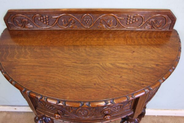 Antique Jacobean Style Carved Oak Demi Lune Side Table - Image 5