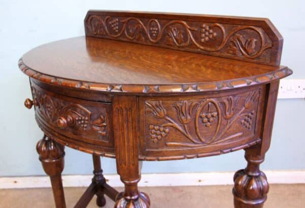 Antique Jacobean Style Carved Oak Demi Lune Side Table - Image 7